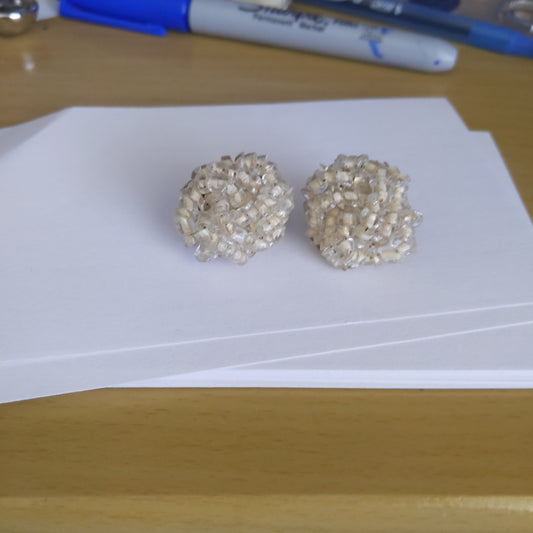 Ivory Beaded Clip Earrings for