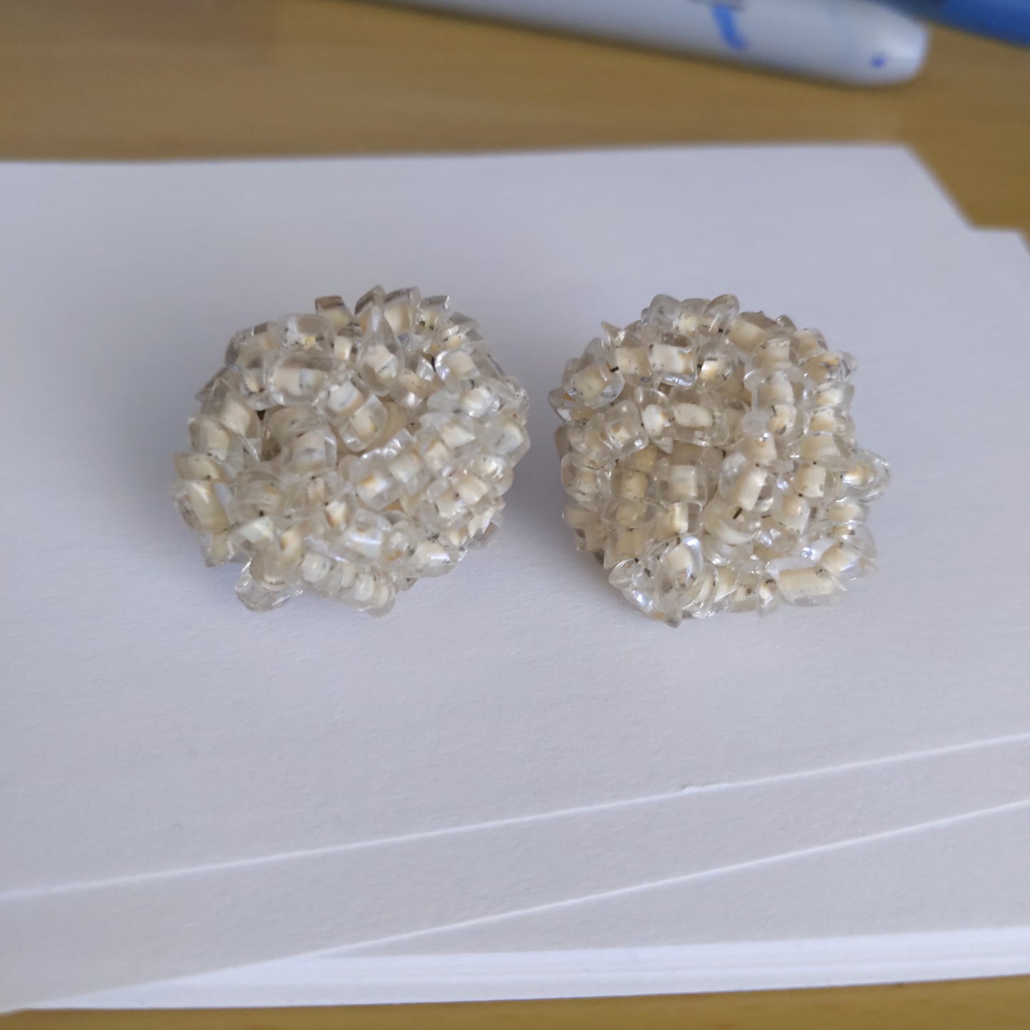 Ivory Beaded Clip Earrings for
