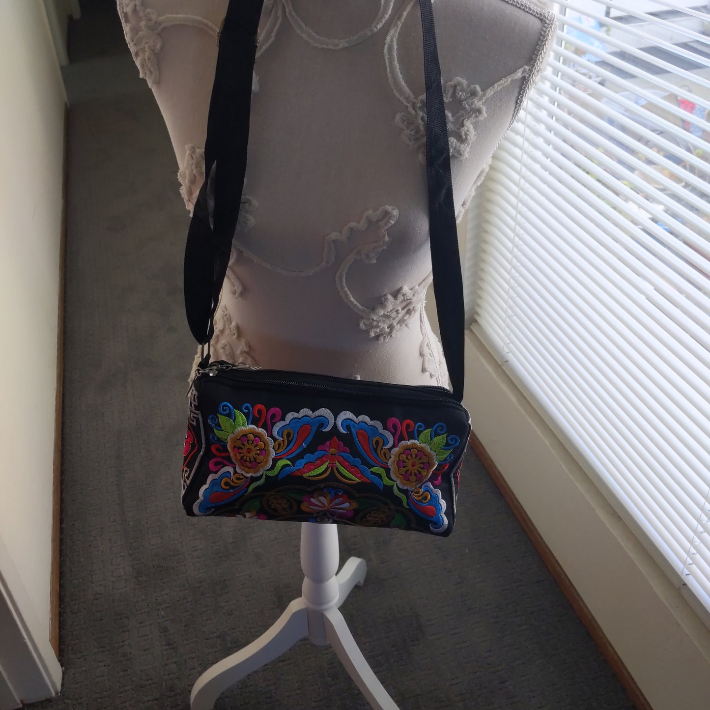 Flowered Black Drum Handbag