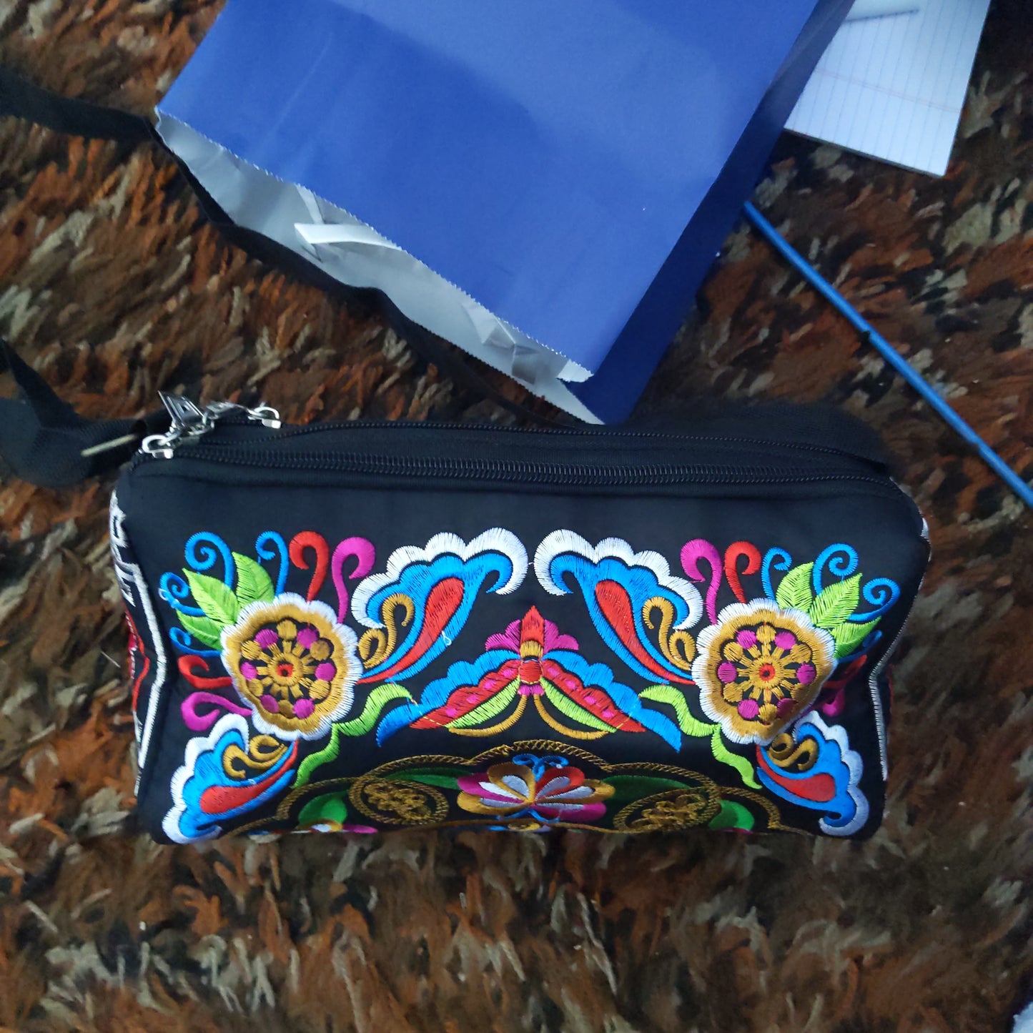 Flowered Black Drum Handbag