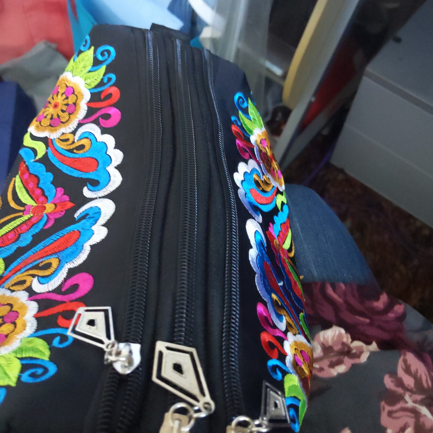 Flowered Black Drum Handbag