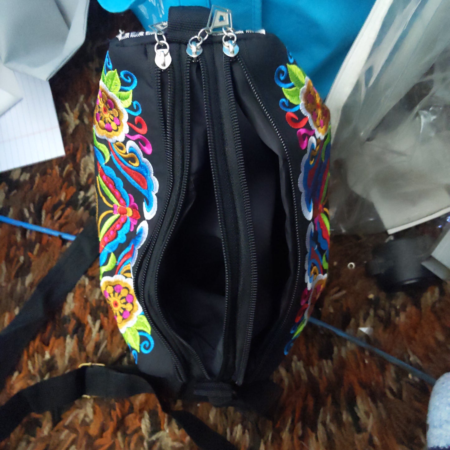 Flowered Black Drum Handbag