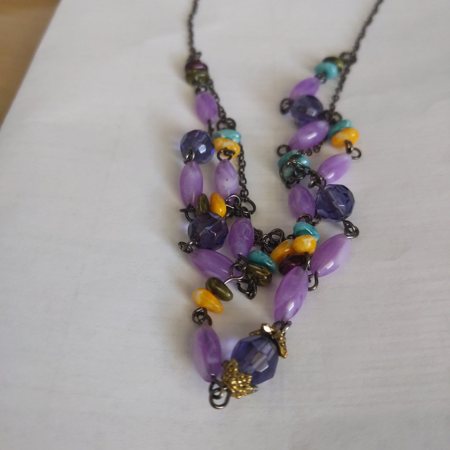 Purple, Yellow and Turquoise Beaded Necklace