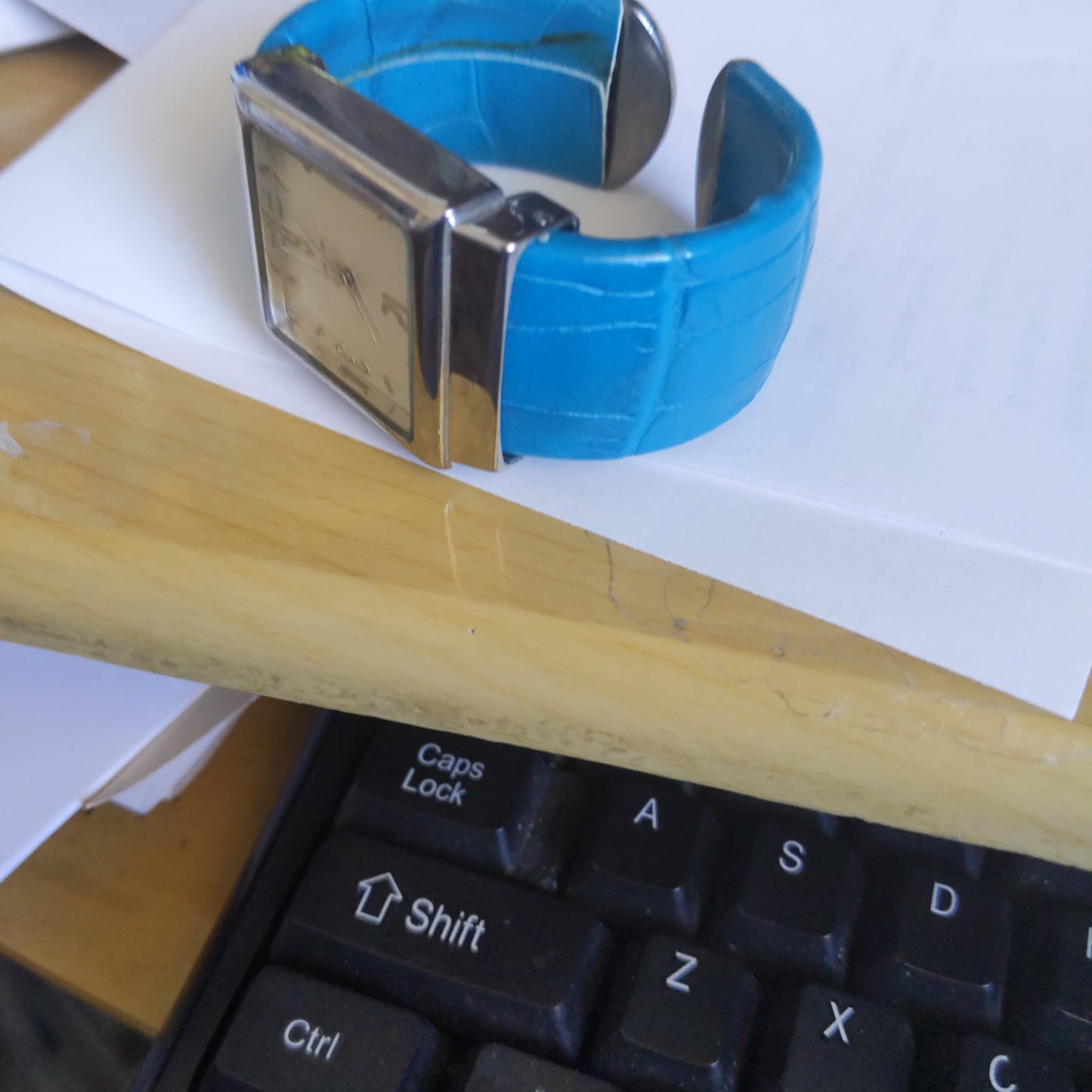 Stainless Steel Blue Bracelet Cuff Watch