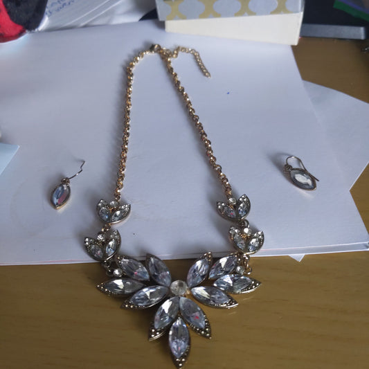 Large Silver Rhinestone Statement Necklace Set