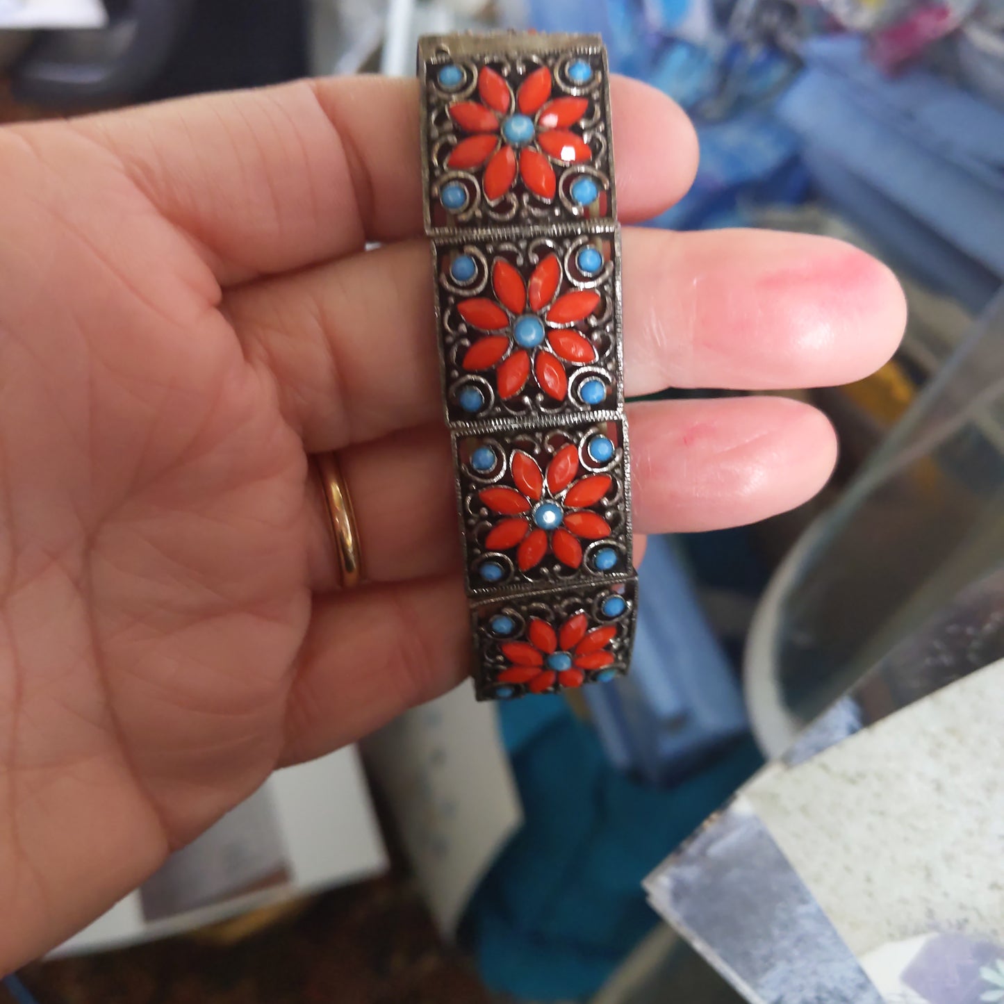 Red Flower Stretchy Bracelet