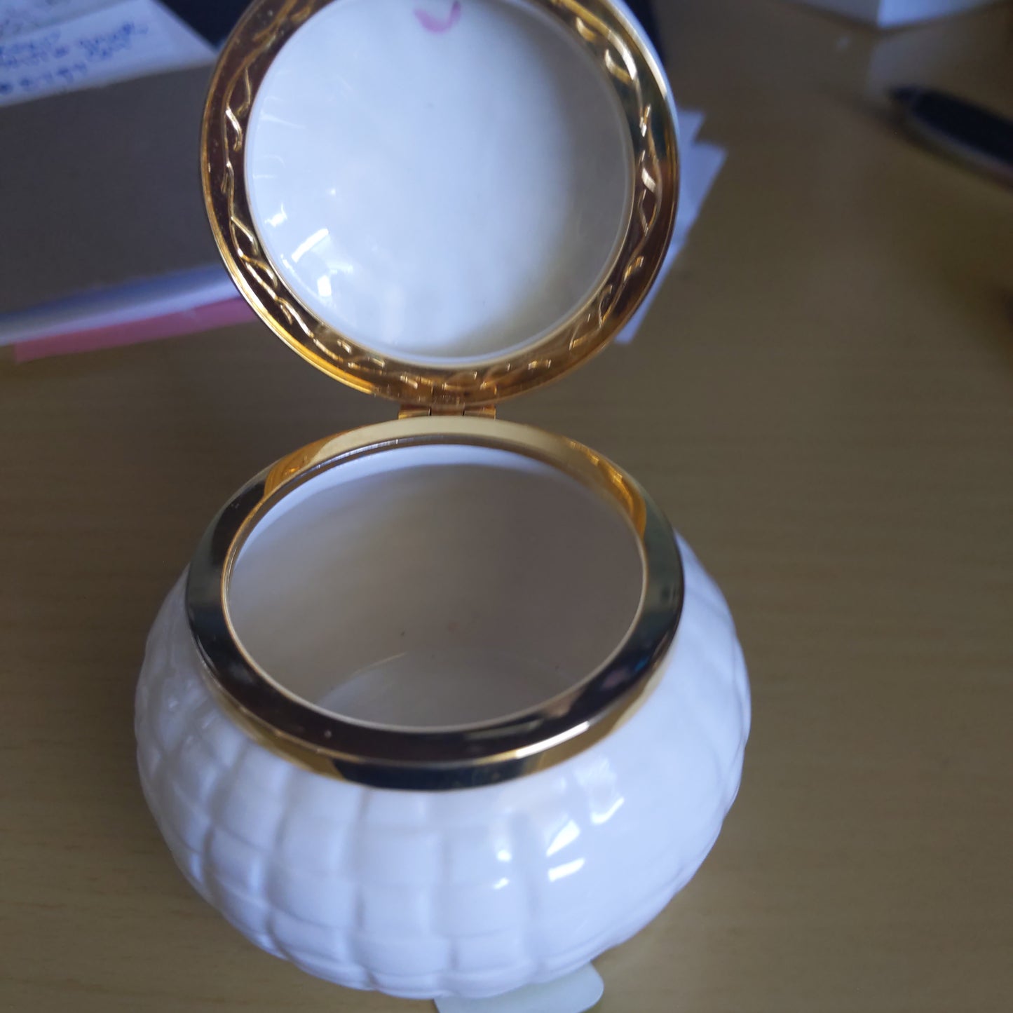 Ivory Round Hinge Box with Pink Flowers