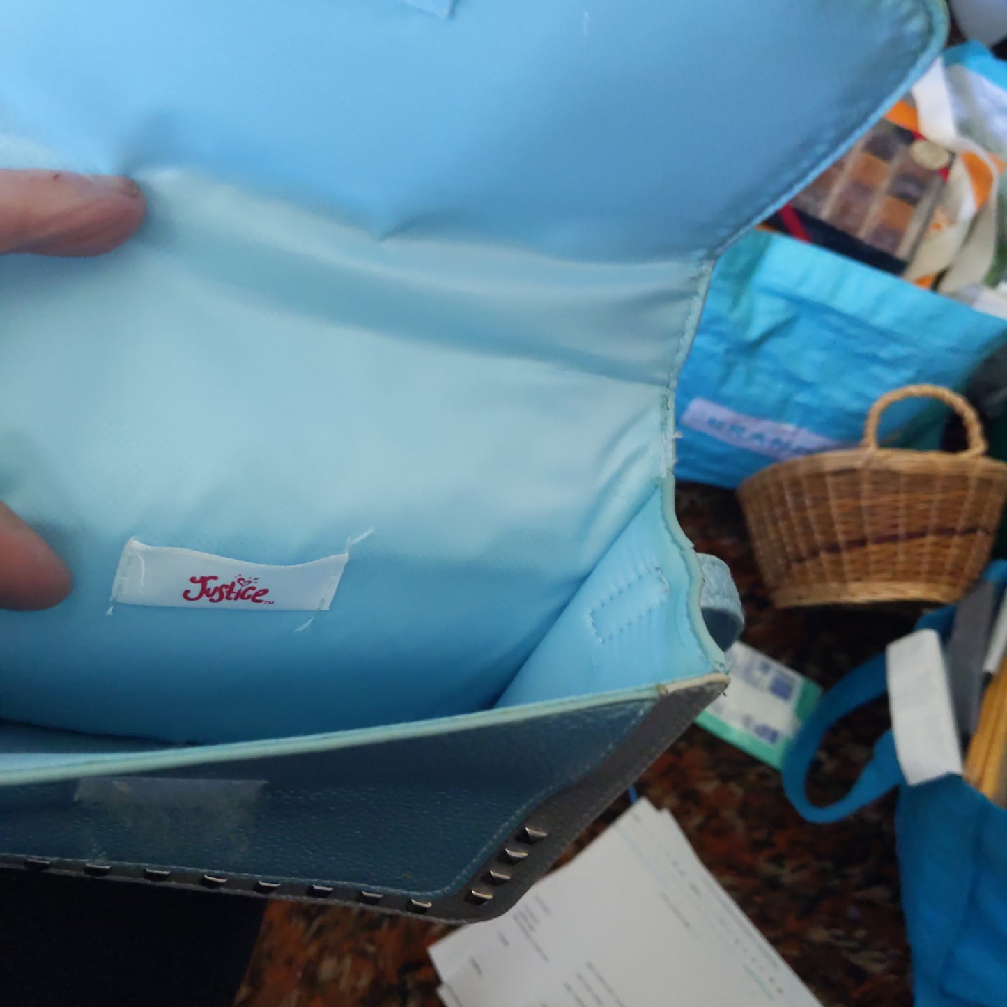 Blue and Gray Justice Small Handbag