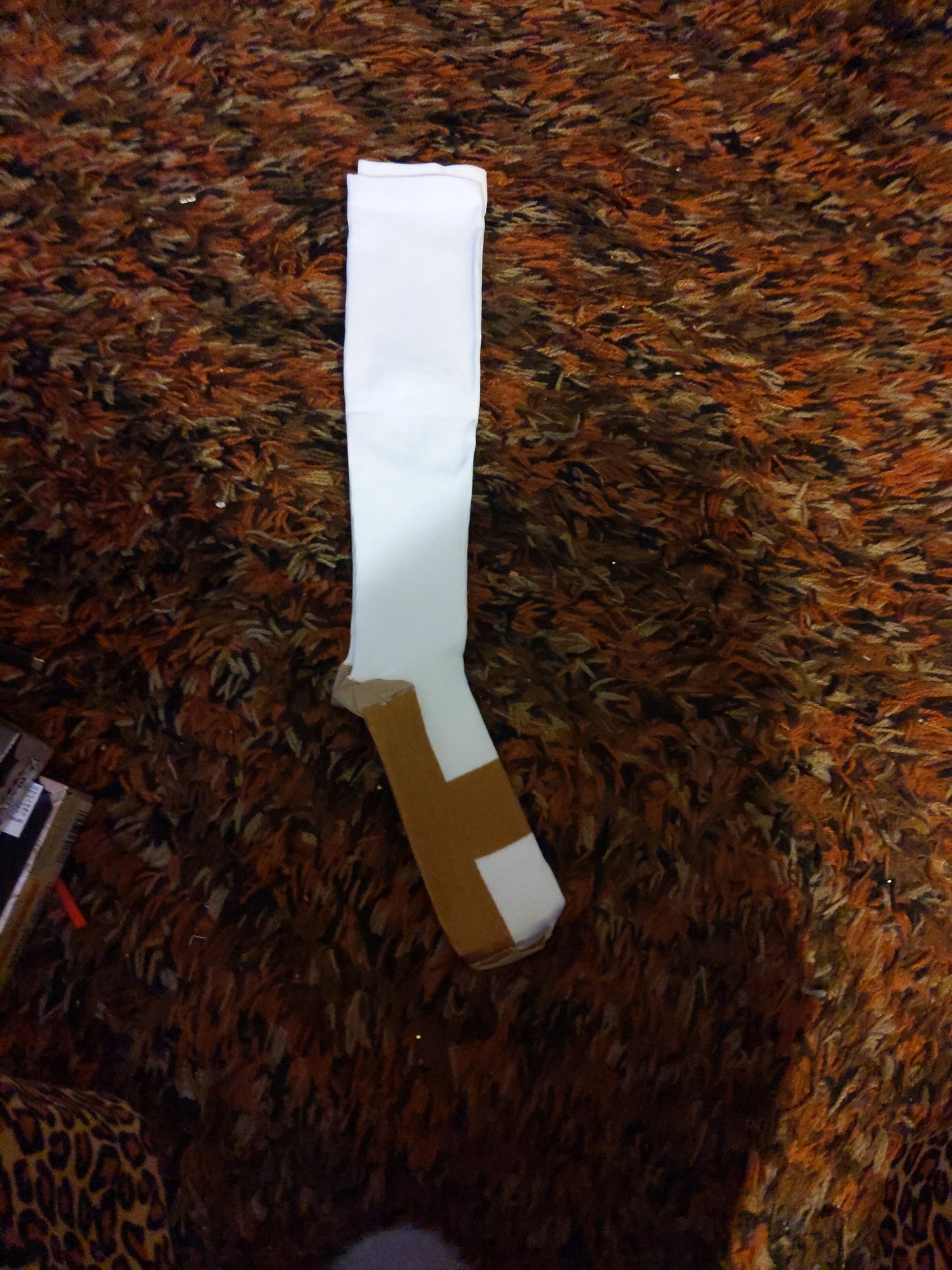White with Brown Support Socks Size L/XL