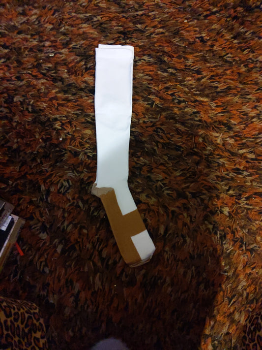 White with Brown Support Socks Size L/XL