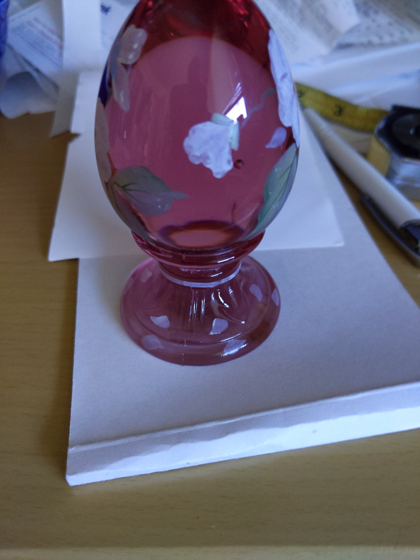 Glass Pink Egg With Flowers