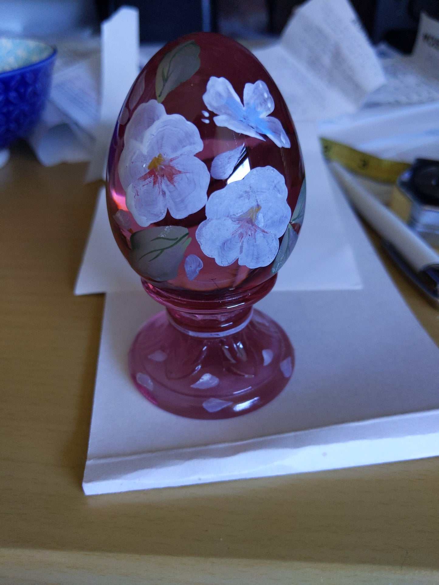 Glass Pink Egg With Flowers