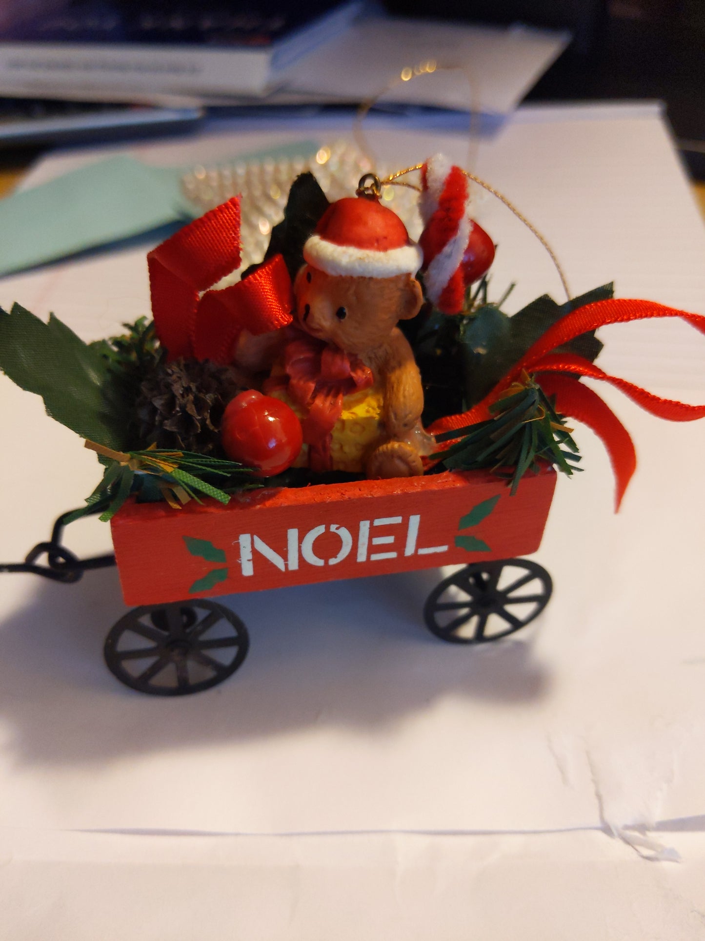 Noel Red Wagon Ornament