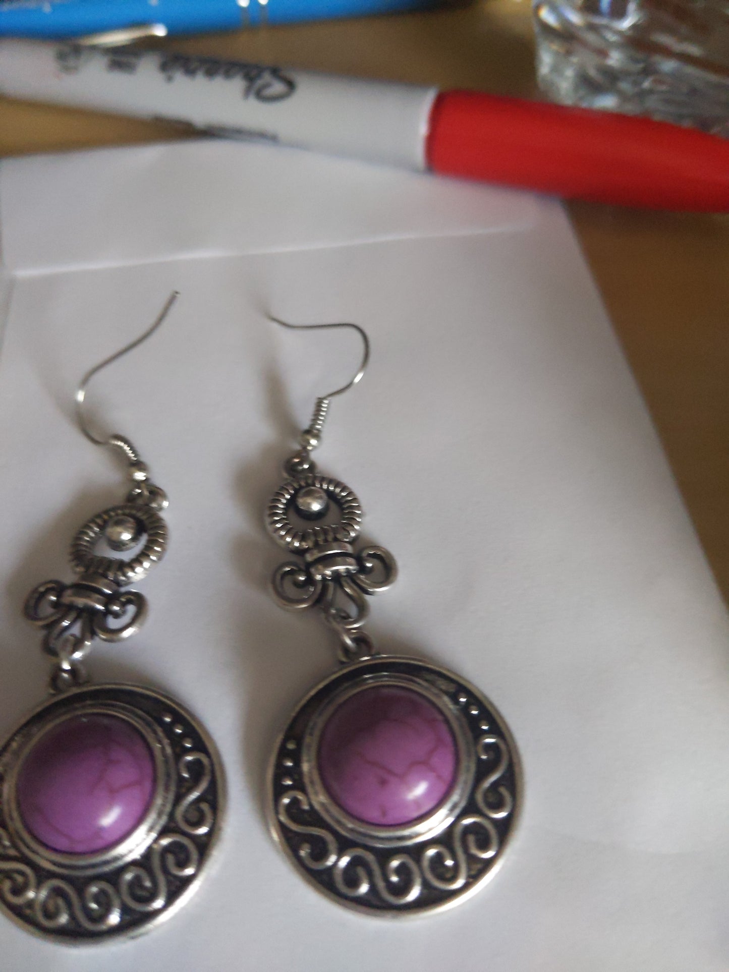Long purple Beaded Earrings