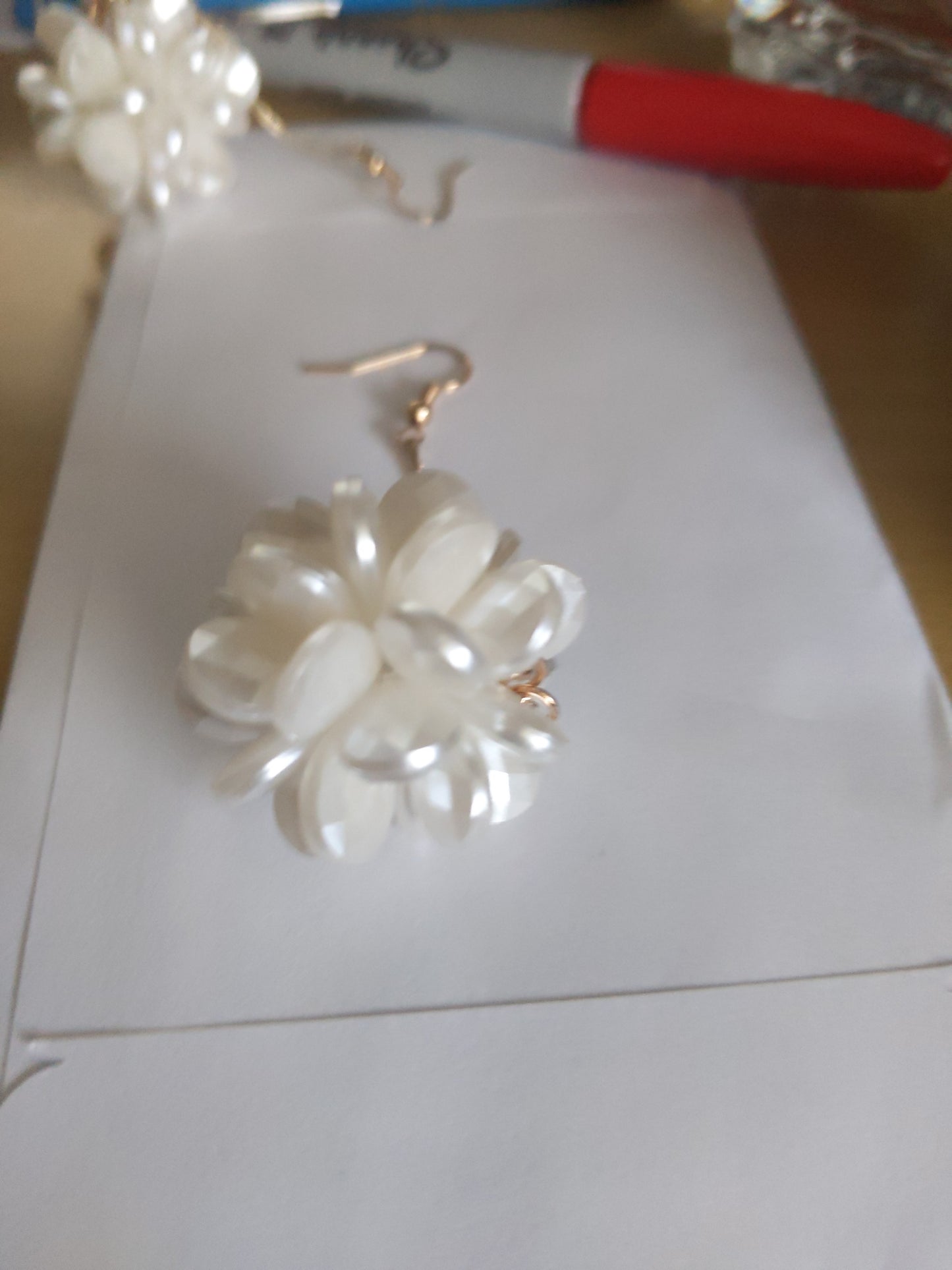 Long White Flower Earrings