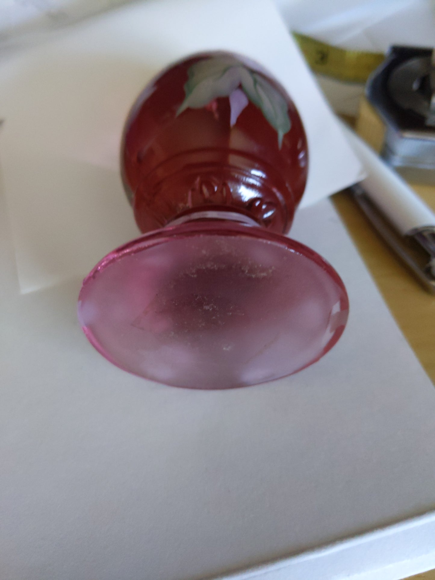 Glass Pink Egg With Flowers