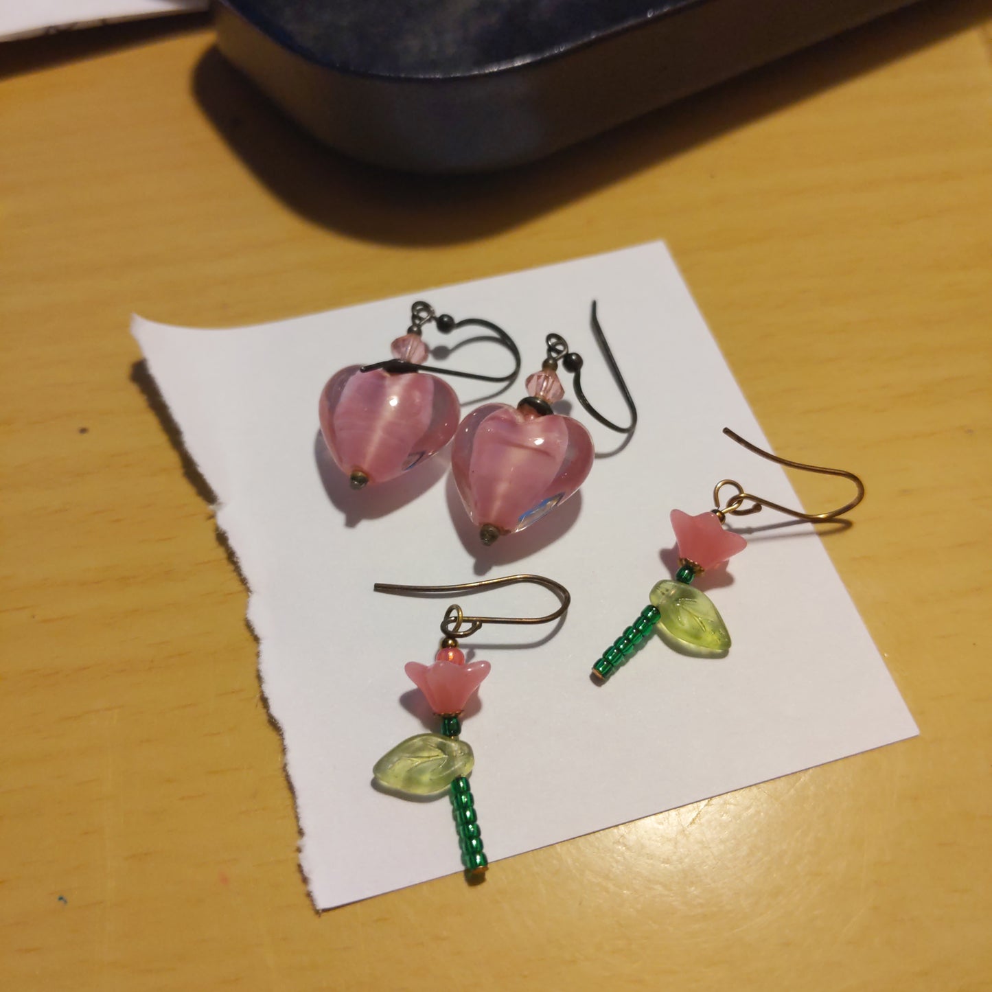 Pink Heart and Pink Flower Earrings for