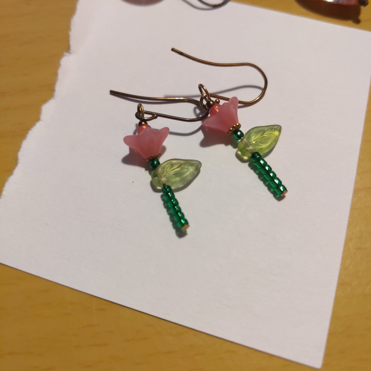Pink Heart and Pink Flower Earrings for