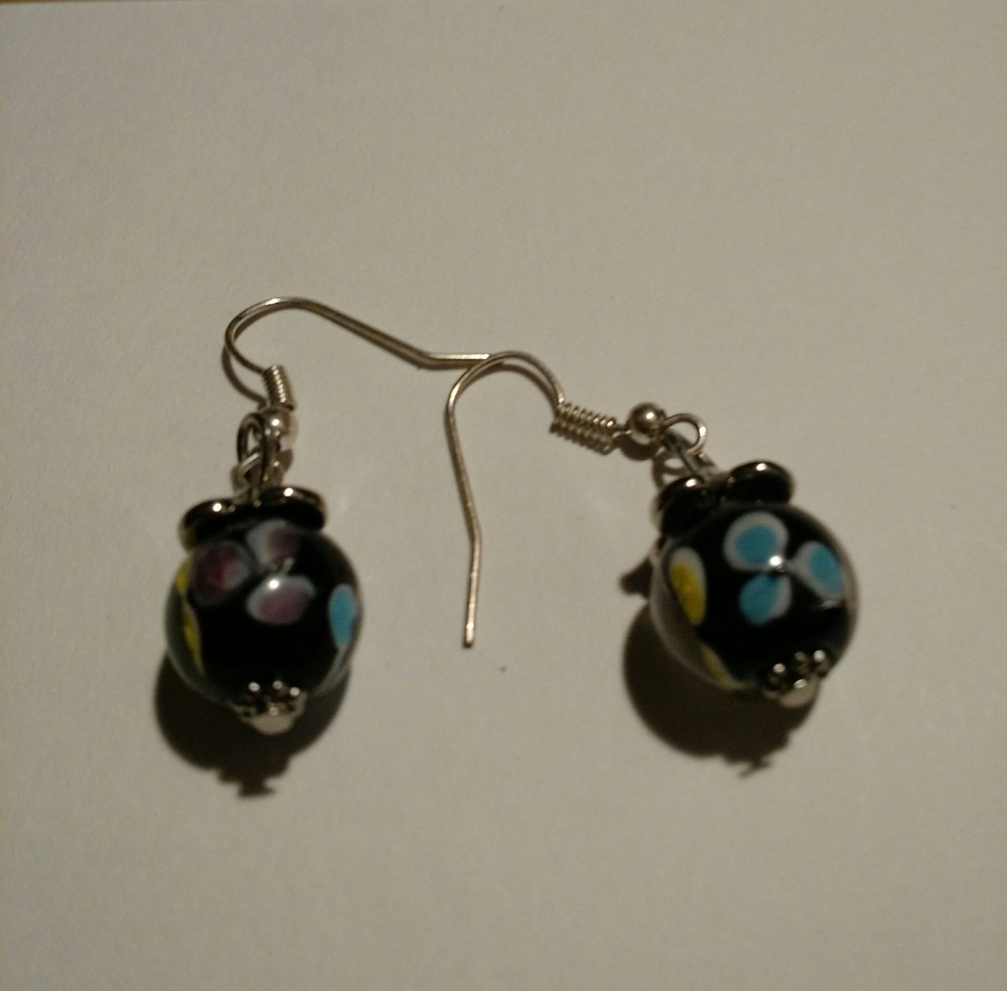 Glass Flower Wire Earrings-NEW