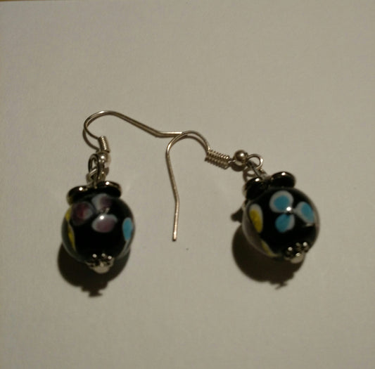 Glass Flower Wire Earrings-NEW