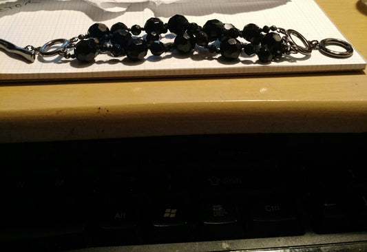 Vintage Black Beaded Bracelet with Toggle Clasp