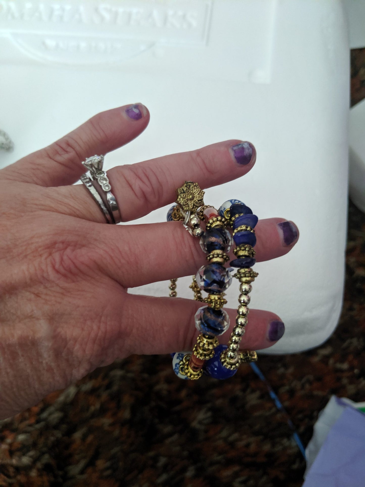 Blue Wrapped Around Beads with Gold Bracelet-NEW