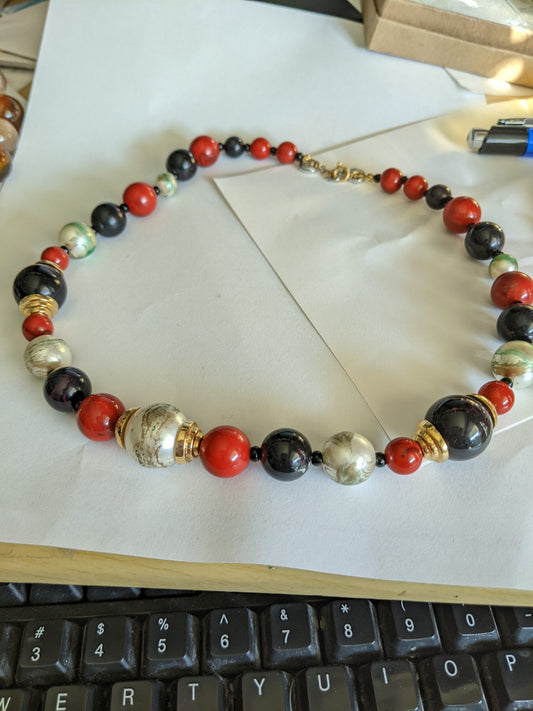 Vintage Red, Black and White Beaded Choker