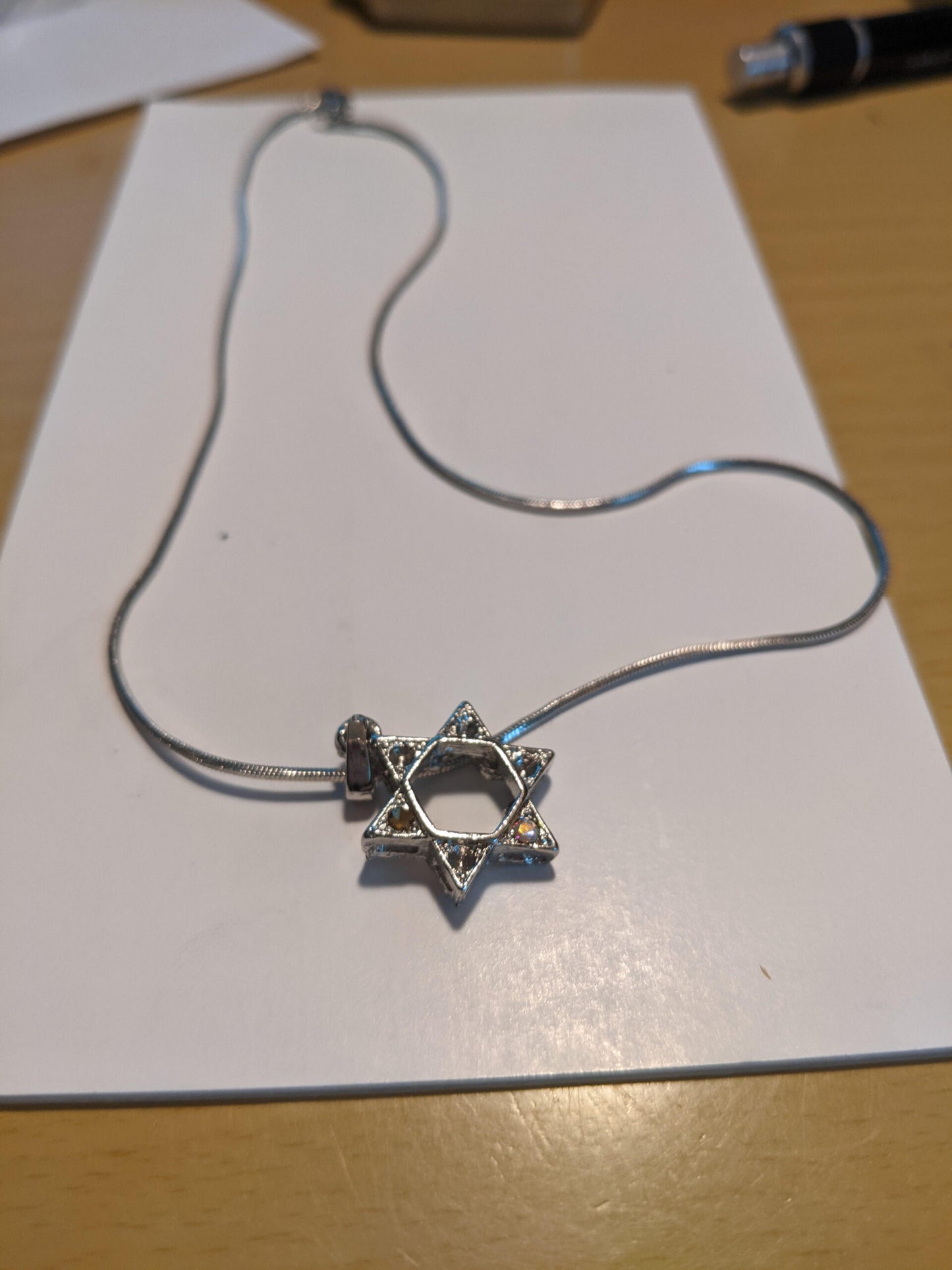 Fake Rhinestone Star of David Pendant Necklace