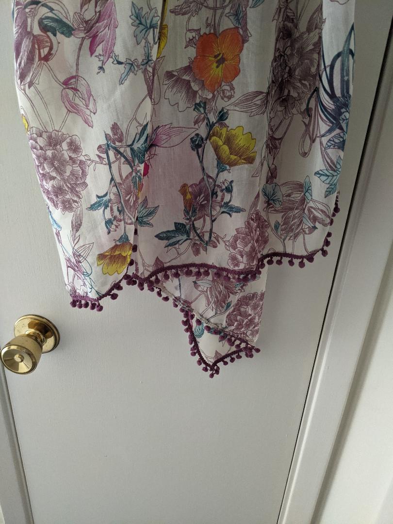 Pink and Yellow Flowered Wide Scarf with Fringes