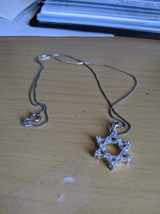 Silver Rhinestone Star of David Necklace-New
