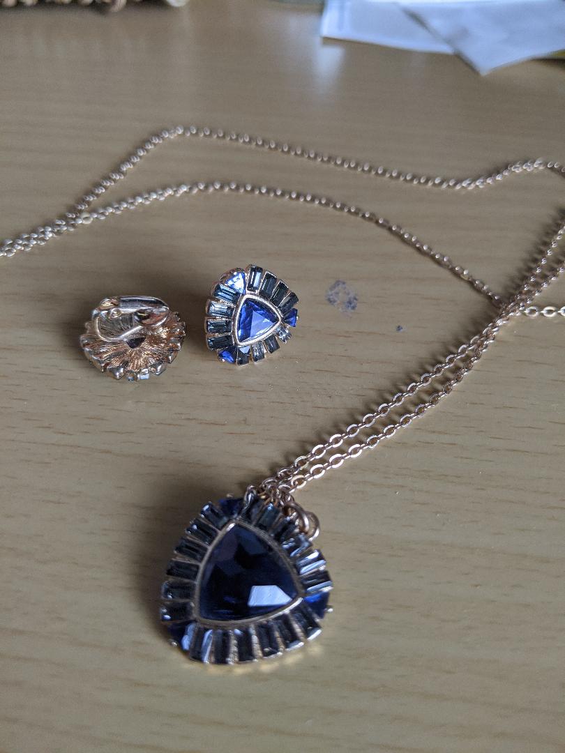 Vintage Long Blue Rhinestone Necklace Set
