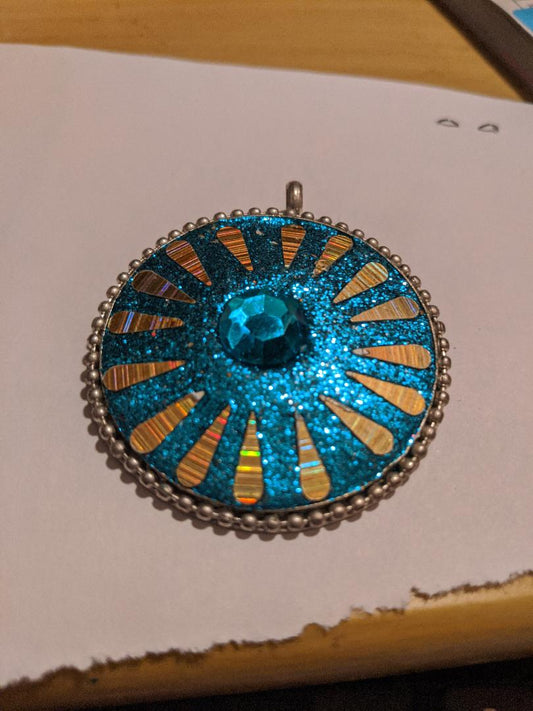 Big Round Blue and Gold Pendant