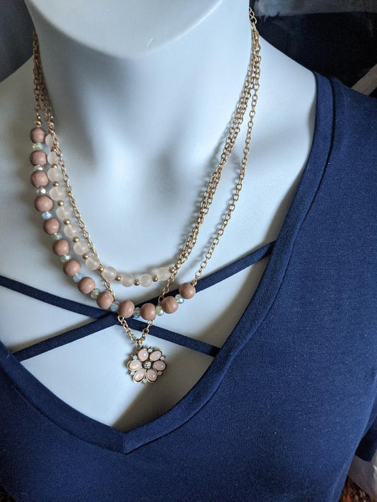 Unique Three Strand Beaded Chain Necklace