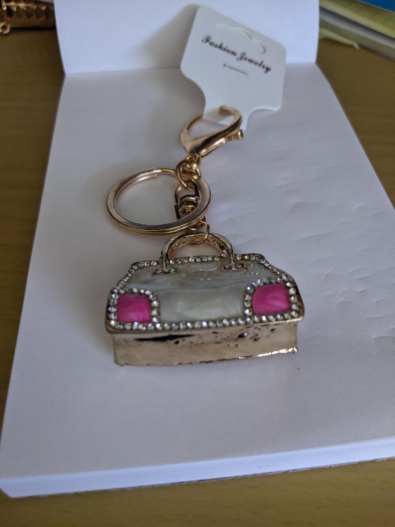 Rhinestone And Gold Handbag Key Chain-NEW