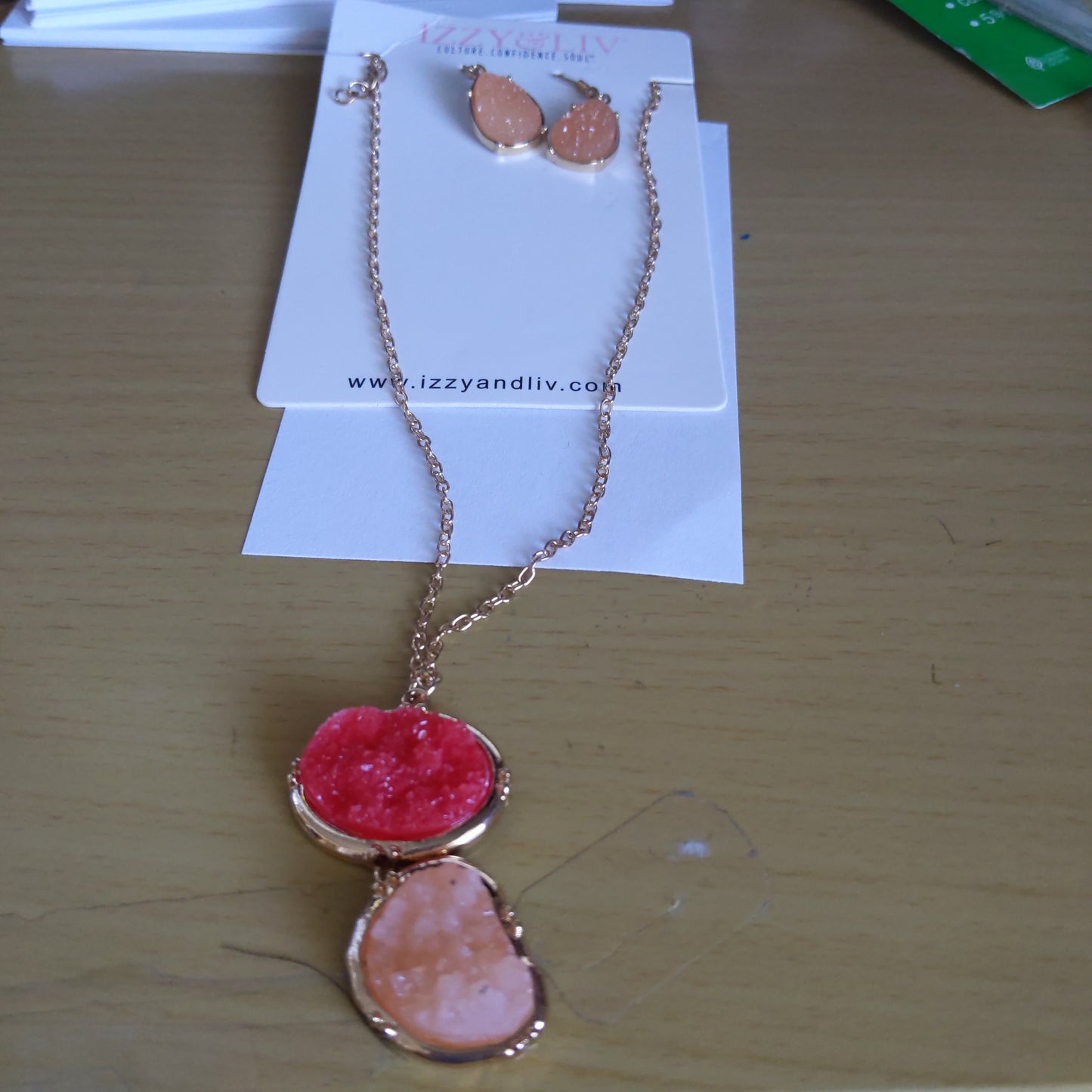 Coral and Pink Earring/Necklace Set