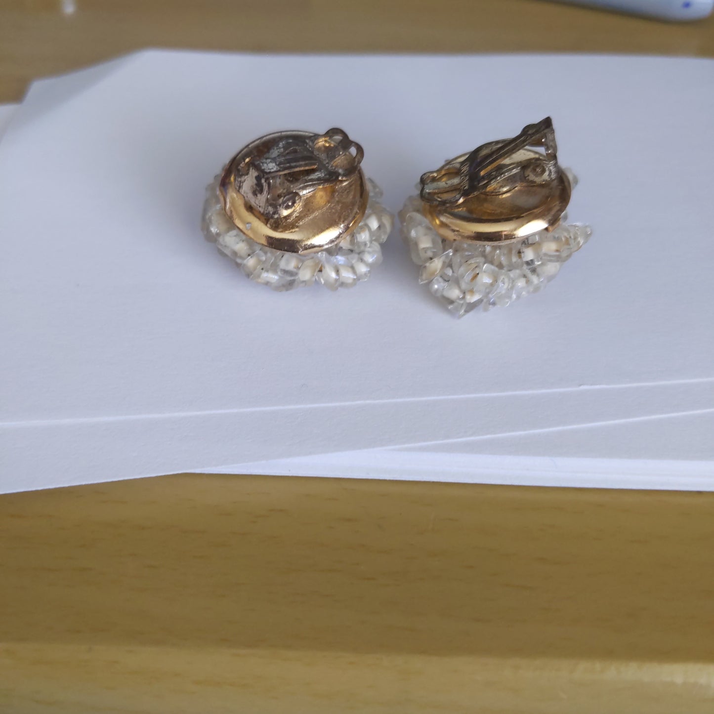 Ivory Beaded Clip Earrings for