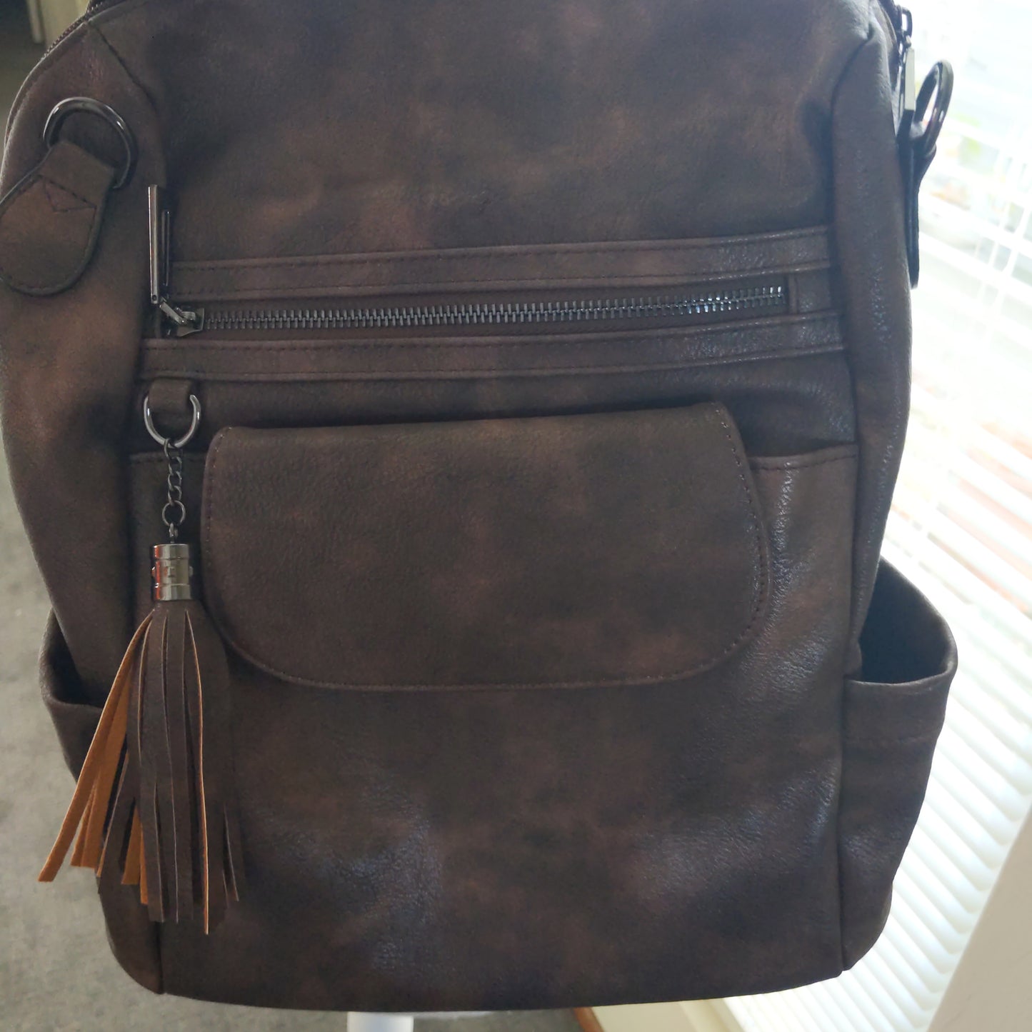 Opage Brown Leather Backpack Purse
