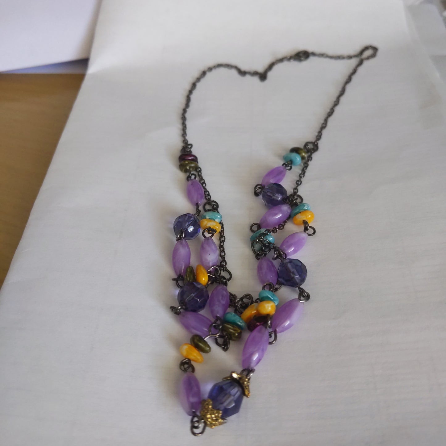 Purple, Yellow and Turquoise Beaded Necklace