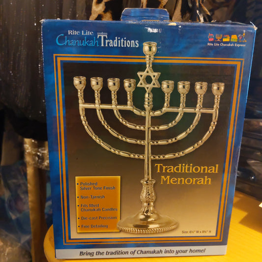 Traditional Silvertone  Menorah