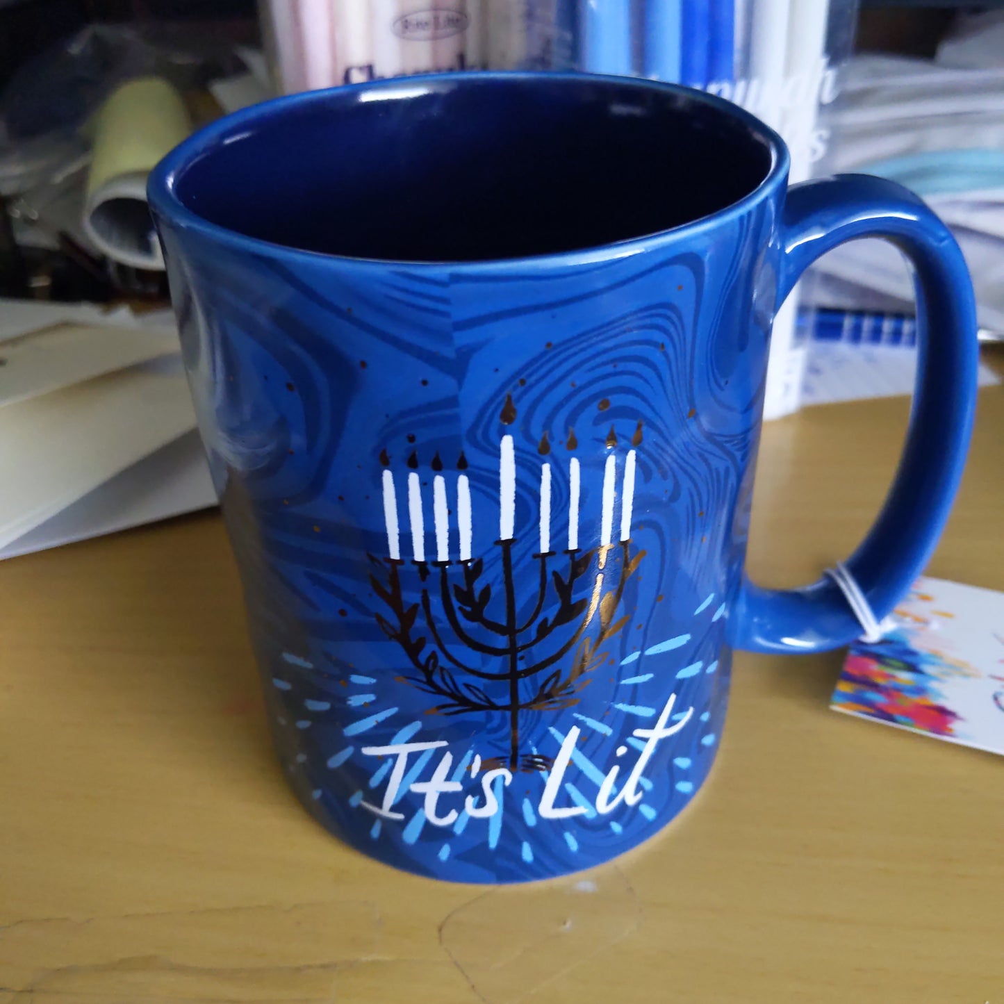 Menorah Blue Mug for Chanukah