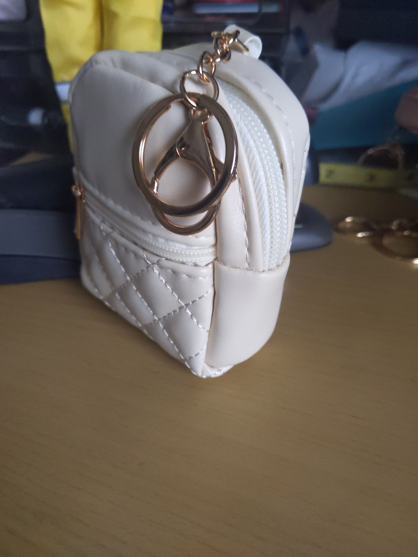 Beige Backpack Handbag Keychain Accessory