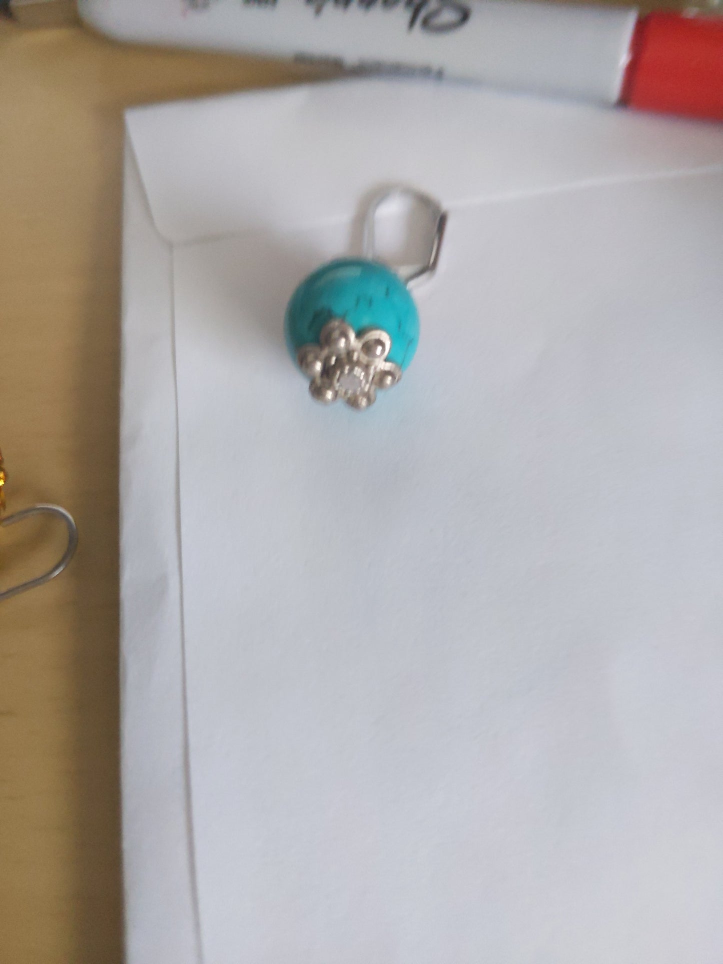 Lever Back Teal Color Ball Earrings