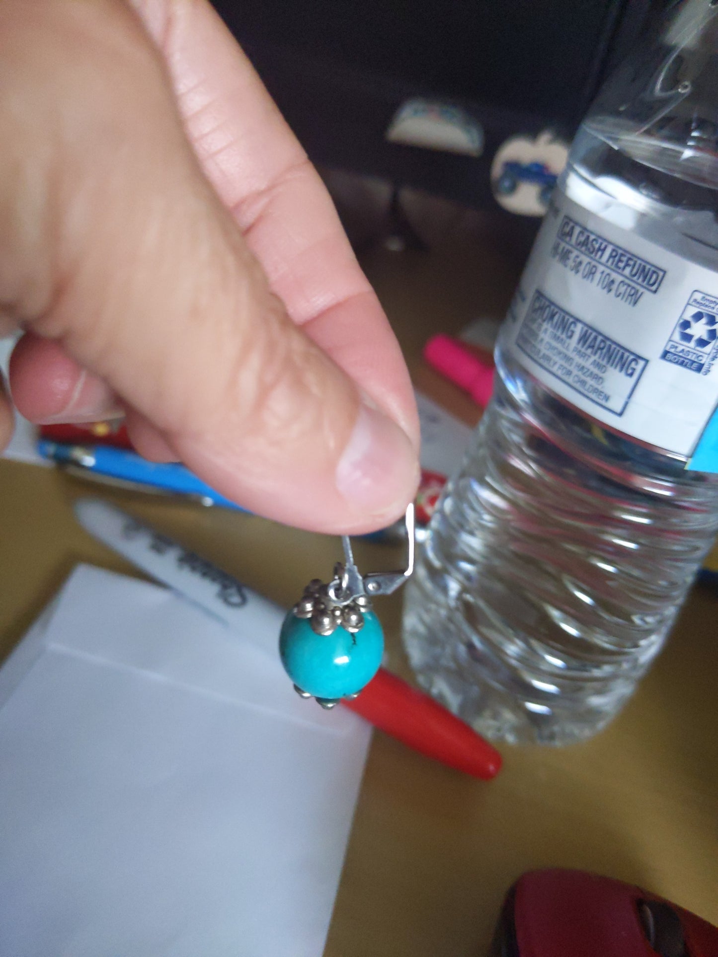 Lever Back Teal Color Ball Earrings