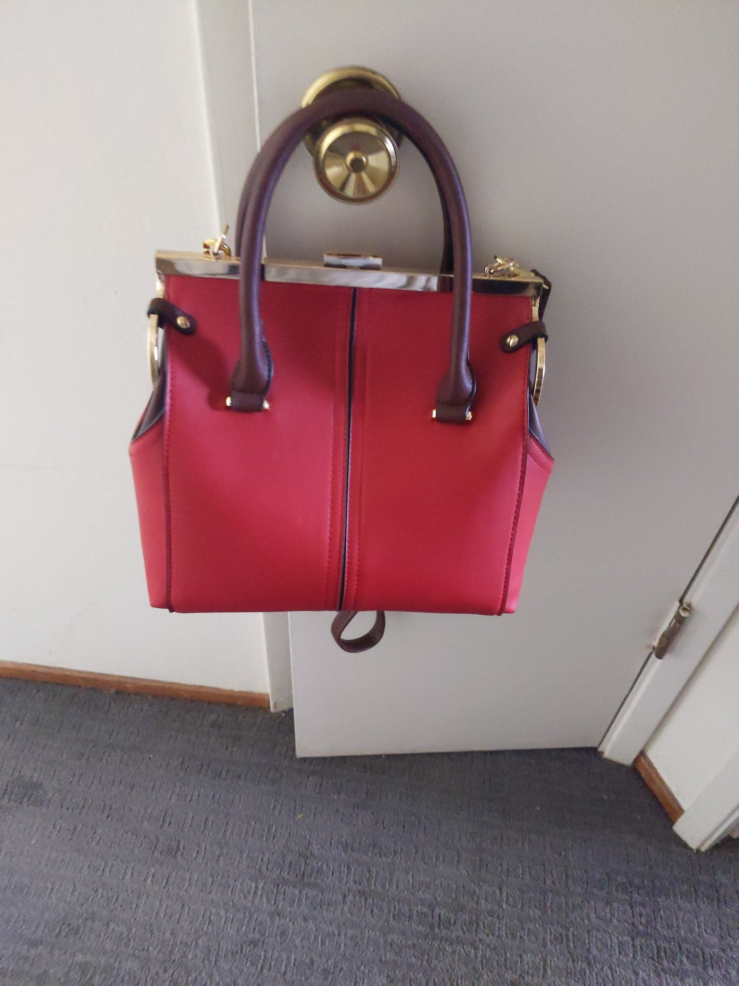 Full Red and Brown Crossbody Handbag