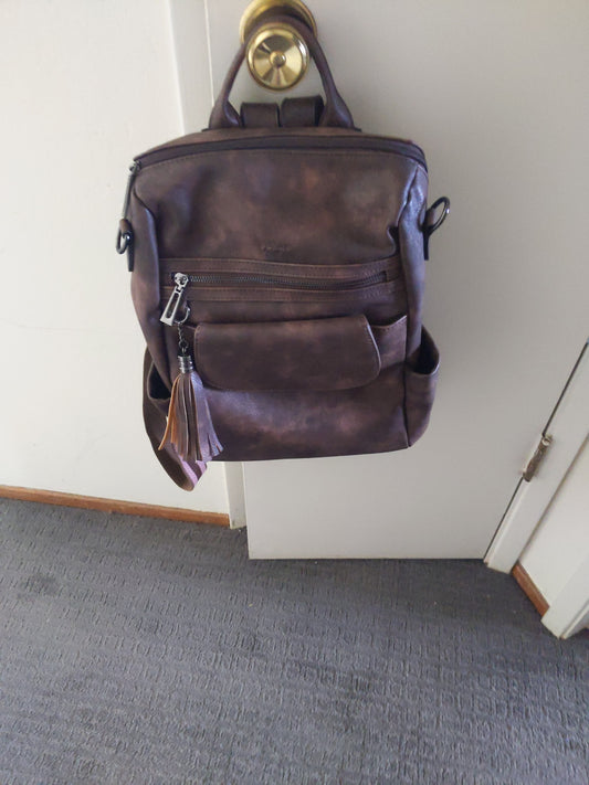 Brown Leather Backpack Purse