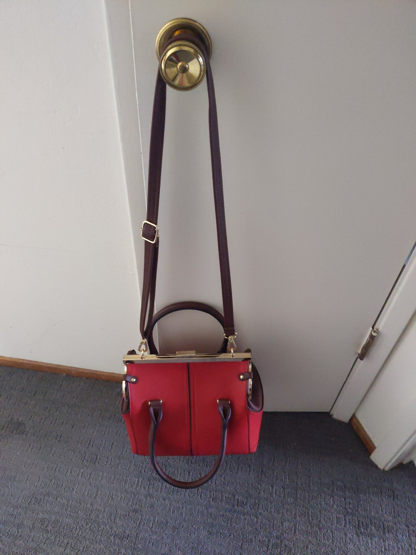 Full Red and Brown Crossbody Handbag