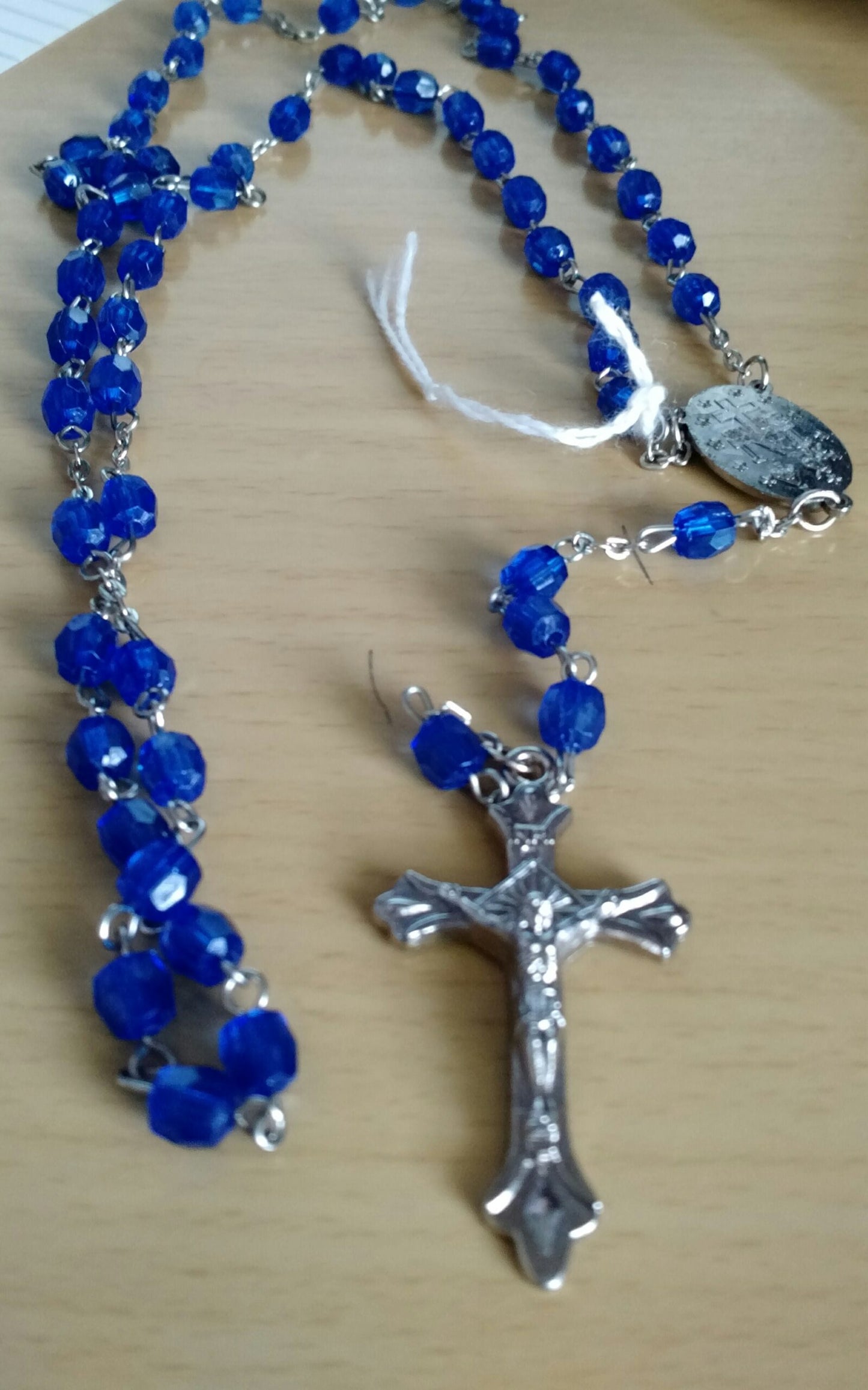 Blue Cross Rosary Necklace