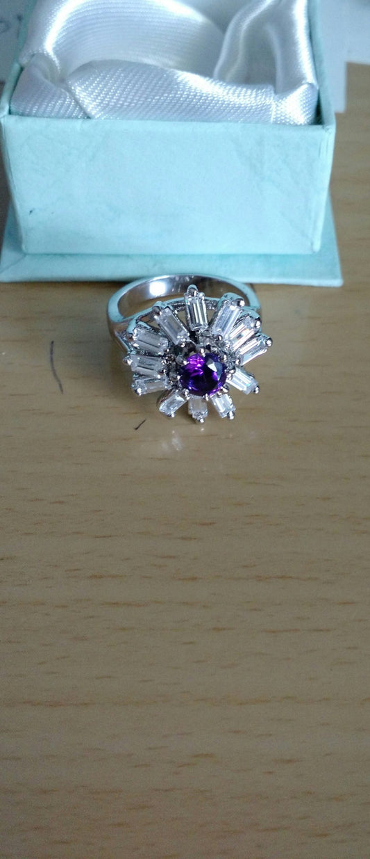 Silver Ring with Purple Center-Size 6