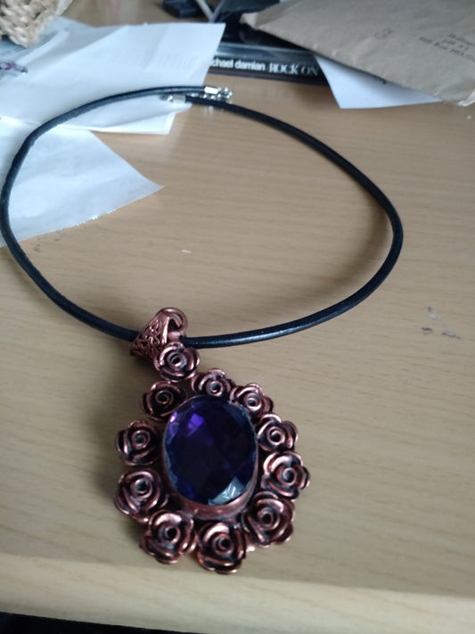 Dark Purple Copper Pendant Necklace