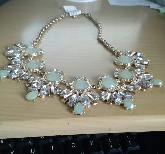 Mint Green with Silver Rhinestone Statement Necklace